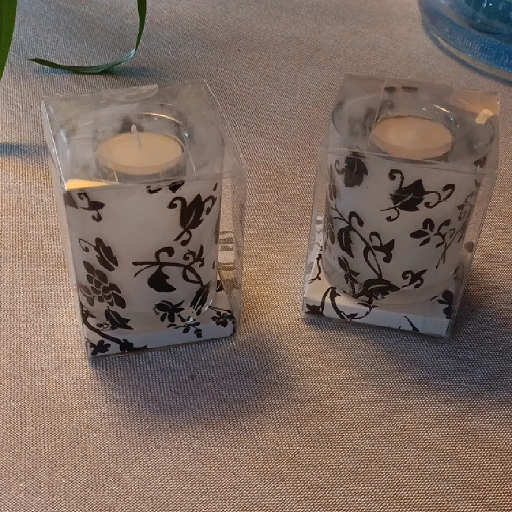 Floral Black and White Candle Holders